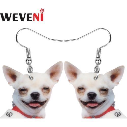 WEVENI Acrylic Smile Chihuahua Dog Earrings Big Long Pet Animal Dangle Drop Jewelry For Women Girls Novelty Party Gift Accessory