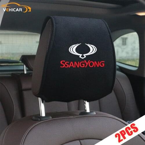 VEHICAR 2PCS Car Headrest Cover Fit For SSANGYONG Car-Styling Accessories Velcro Car Headrest Case
