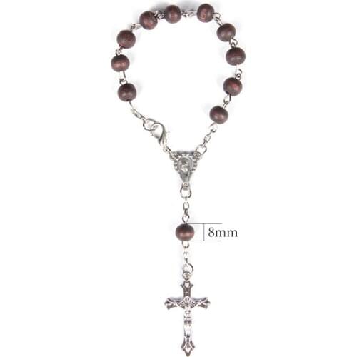 Red Wood Beads Strand Cross Rosary Bracelet With Box Church Religious Jewelry Gifts