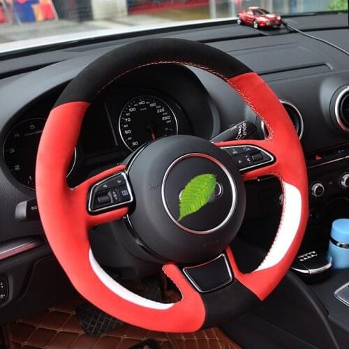 Car Steering Wheel Cover for Audi A1 A3 A5 A7 car assessoires Shining wheat Hand-stitch Black Red Suede White Leather Auto parts