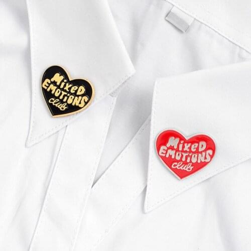 Black Red Heart Enamel Pins Mixed Emotions Quote Simple Brooches Women Men Custom Lapel Pin Badges Fashion Jewelry Gift Friends