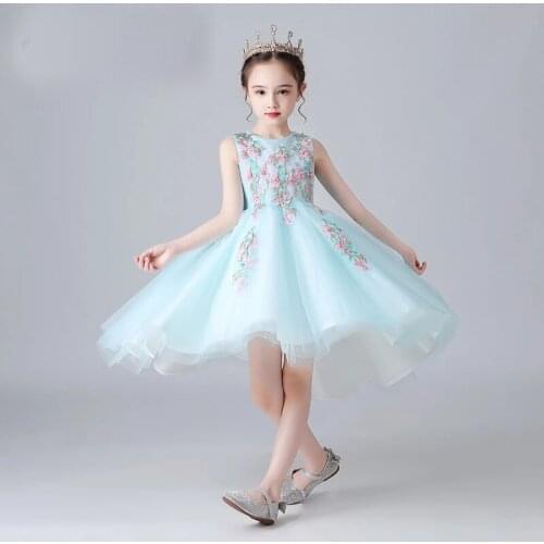 Flower Girl Dresses for Weddings Light Green Tea-Length Girls Princess Dresses New Sleeveless Allpiques Tulle Ball Gown