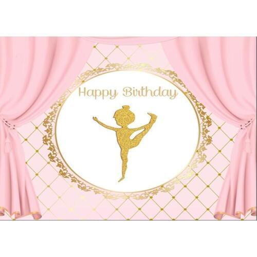Pink Curtain Gold Crown striped Happy Birthday Ballerina Backgrounds Vinyl cloth Computer printed wall photo backdrop