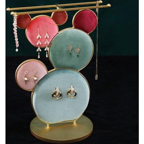 French Wrought Iron Jewelry Display Stand Deco Simple Sponge Flannel Jewelry Hanging Earrings Necklace Jewelry Storage Rack Shop