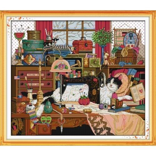 Joy sunday animal style The cat and sewing machine counted cross stitch christmas stocking kits for handcraft painting