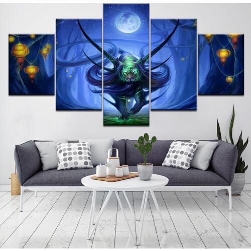 Oil Painting Wall Art Canvas Prints Abstract Blue Tiger lantern Modern Modular Wall Picture For Living Room Home Decoration 5pcs