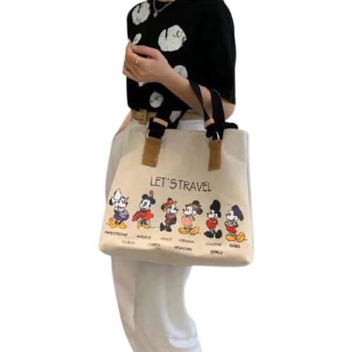 Disney Mickey Mouse cartoon fashion women canvas bag large capacity Handbag Tote Bag Fashion printing shoulder slanting bag