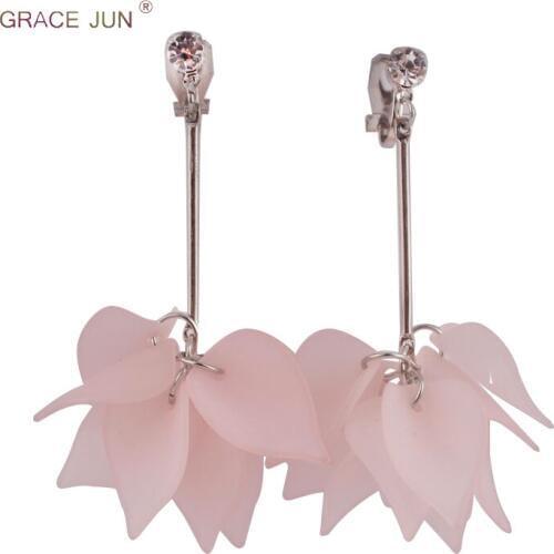 Korea Style Fashion Rhinestone Acrylic Flower Clip on Earrings No Pierced for Women Party Wedding Charm Jewelry No Hole Earrings