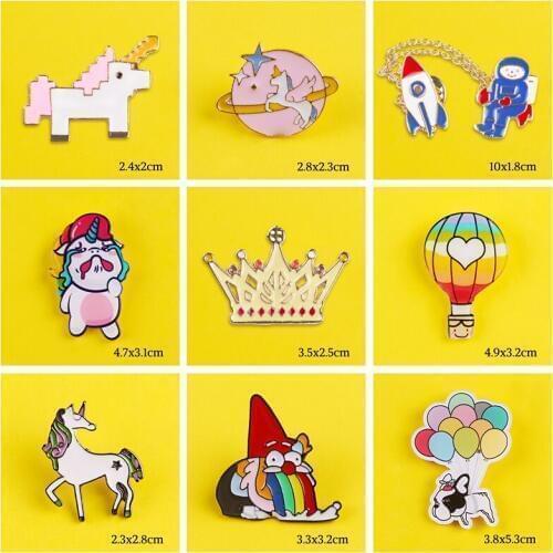 Cartoon Unicorn Panda Rabbit Pattern Cat DIY Metal Badge Pins Cute Lapel pins Kawaii Aircraft Brooches Jewelry Jacket Decor