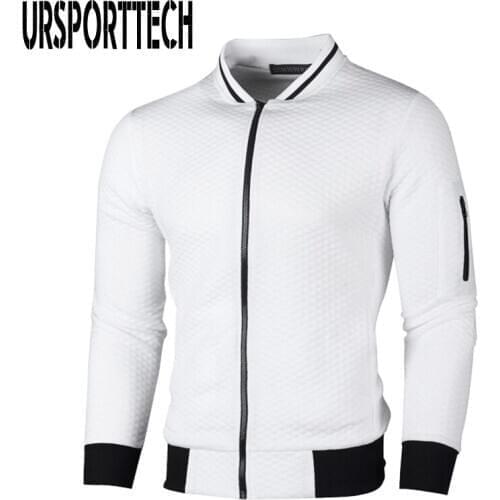 URSPORTTECH Mens Jackets 2020 New Autumn Argyle Zipper Jacket Casual Stand Collar White Plaid Tracksuit Male Jackets Clothes 3XL