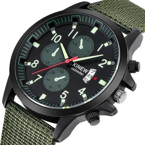 XINEW Mens Watch Luminous Sport Wristwatch Men Reloj Hombre Fashion Nylon Band Military Watch Calendar Clock Relogio Masculino