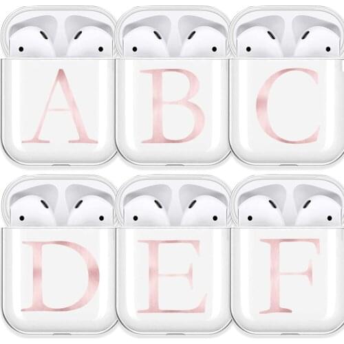 Luxury Rose Gold Alphabet Letter Soft TPU Case for AirPods 2 1 Transparent Silicone Wireless Bluetooth Earphone Box Cases Covers