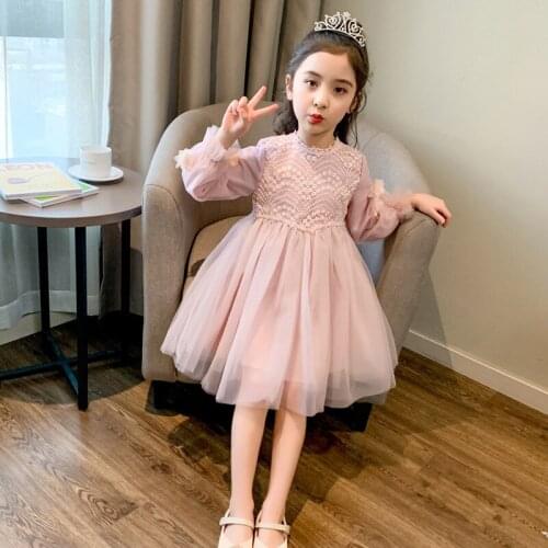 New Princess Lace Dress Kids Flower Embroidery Dress For Girls Vintage Children Dresses For Wedding Party Formal Ball Gown