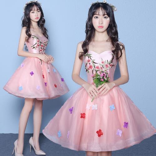 New pink short 85cm strapless lady girl women princess bridesmaid banquet party ball dress gown