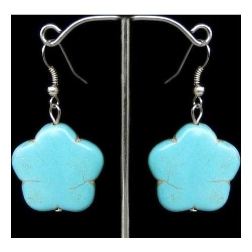 New Favorite Pearl Store Beautiful Gemstone Jewelry Blue Flower Turquoise Earrings S925 Silver Dangle Earring Charming Lady Gift