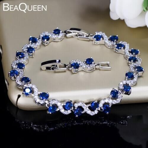 BeaQueen Charming Dark Blue Crystal Women Tennis Bracelets with Cubic Zirconia Stone 925 Sterling Silver Jewelry B016