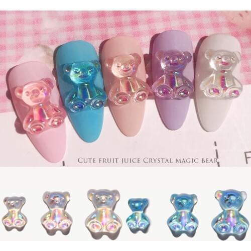 6Pcs Nail Art Decorations 3D Iridescent Bear Rhinestone for Nails Glitter Jelly Ornaments UV Gel DIY Manicure Accessories