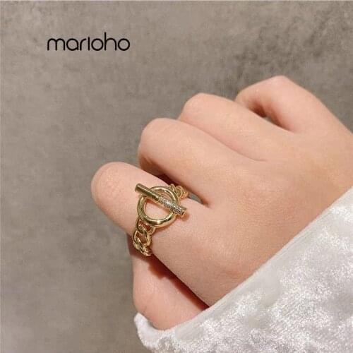 Simple Gold Silver Color Lock Circle Hollow Chain Ring Metal Cross Opening Fashion Clasp Female Ring Party Jewelry For Women