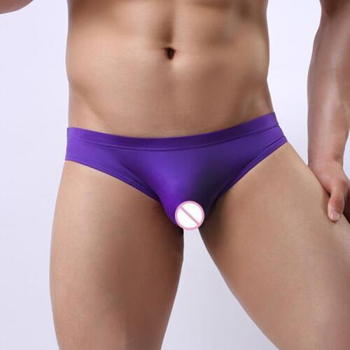 Sexy Men Ice Silk Underwear Transparent U Convex Pouch Briefs G-string Smooth Breathable Thongs Low Rise Seamless Gay Wear FX07