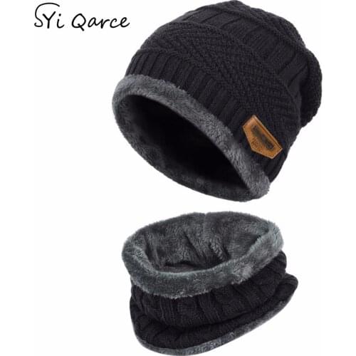 New Kids Winter Warm Knitted Hat with Scarf Set Skullies Beanies for 3-14 Years Old Boys Children cute Hat Scarf Set Beanie Cap