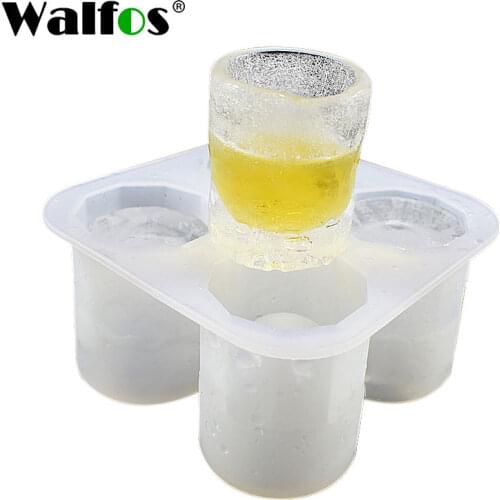 Walfos Real Food Grade Silicone 4-Cup Ice Mold Tray Mould Popsicle Mold Shot Glass Maker Freezer Drink Mixing Shooter Tools