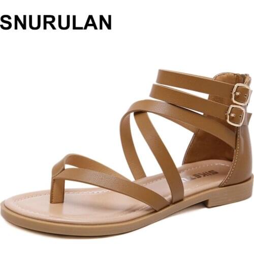 SNURULAN Fashion Casual Flat Rome Sandals Women Shoes Woman Summer 2021 Gladiator Bohemia Ladies Sandles Sandalias Back Zipper