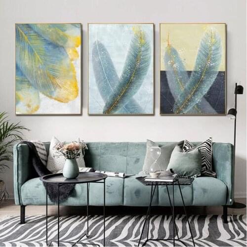 Modern Golden Feathers Abstract Canvas Painting Wall Art Poster Print Picture Decorative Painting Living Room Home Decoration