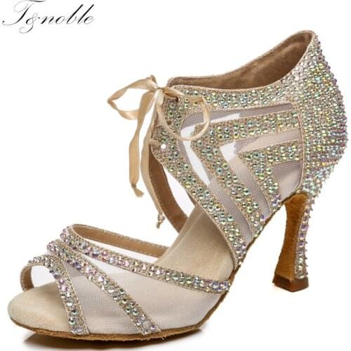 Latin Dance Shoes Rhinestone Salsa Professional Dancing Heels Cristal Rubber Sole Comfortable For Girls Ladies 5-10cm L435