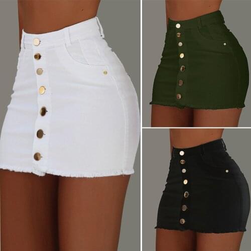Women Summer Skirt Sexy Jeans High Waist Slim Splice Denim Shorts Beach Skirt Faldas Black Green White Mini Skinny Denim Skirts