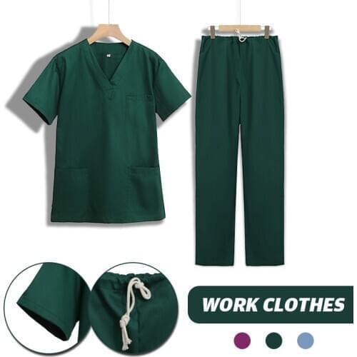 Women Workwear Short Sleeve V-neck Tops+pants Nursing Uniform Beauty Salon Work Clothes Overalls Scrub Nurse Uniform Set