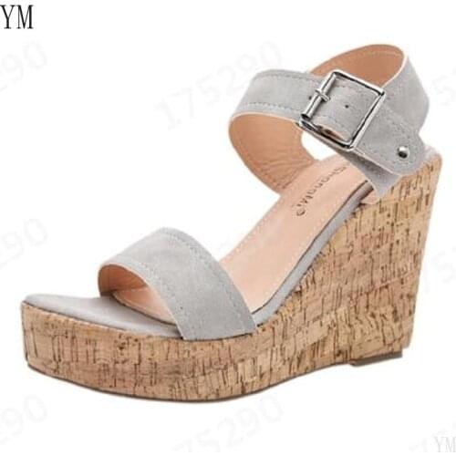2021 Casual Women Platform Sandals Sexy Peep Toe Wedge Shoes Gladiator Ladies Buckle Strap High Heels Black Pink Brown 35-43