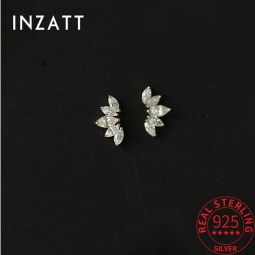 INZATT Real 925 Sterling Silver Zircon Stacked Stud Earrings For Fashion Women Party Cute Fine Jewelry Exquisite Accessories