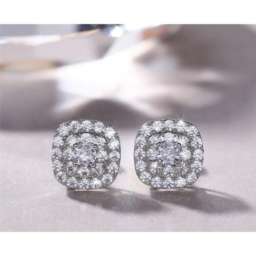 Huitan Chic Cubic Zirconia Stud Earrings Bling Bling Women Accessories Silver Color Fashion Versatile Female Earrings Jewelry