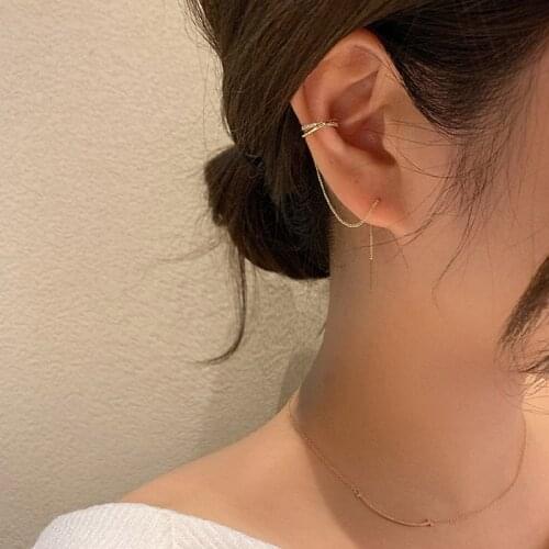 1Pcs Tassel Womens Long Chain Clip Earrings For Women Girls Gold Color Crystal Cross Ear Cuff 2021 Trendy Jewelry Gifts