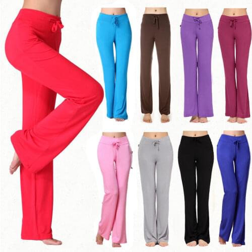 Wide Leg Sport Pants Women High Waist Stretch Bandage Flare Pants Broad Leg Dance Yoga Pants Long Trousers
