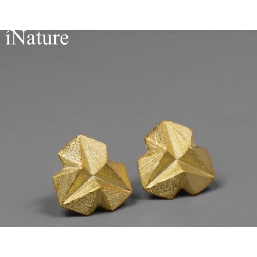 INATURE 925 Sterling Silver Geometric 3D Triangle Stud Earrings for Women Fashion Jewelry