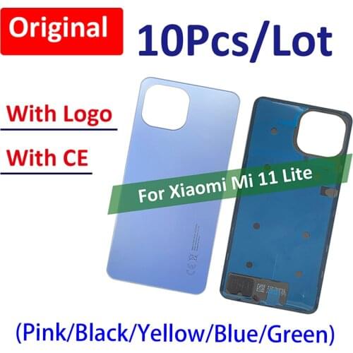 10Pcs,100% Original Glass Back cover For Xiaomi Mi 11 Lite 5G Battery Back Cover Glass Battery Housing With Glue Adhesive