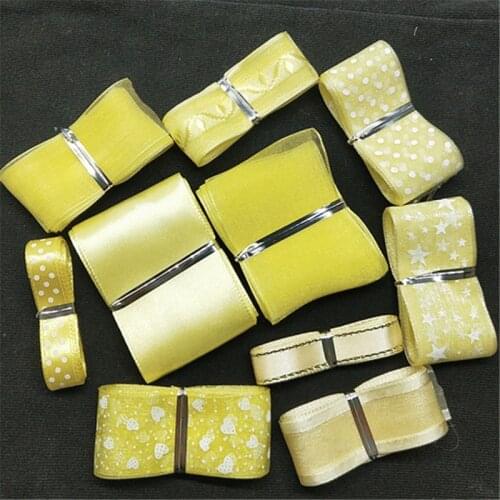 10y/style 6-40mm Random yellow beige Mixed Printed Organza Ribbons Headwear Materials DIY Sewing Accessories G0217