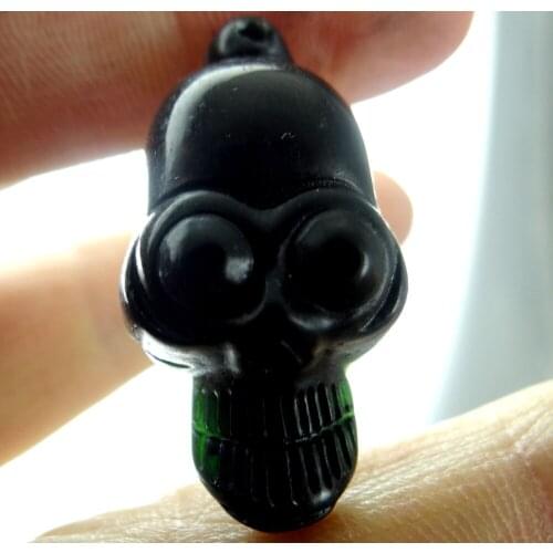 36*19Wholesale natural Chinese black green stone hand-carved statue of Skull amulet pendant necklace Jewelry Making