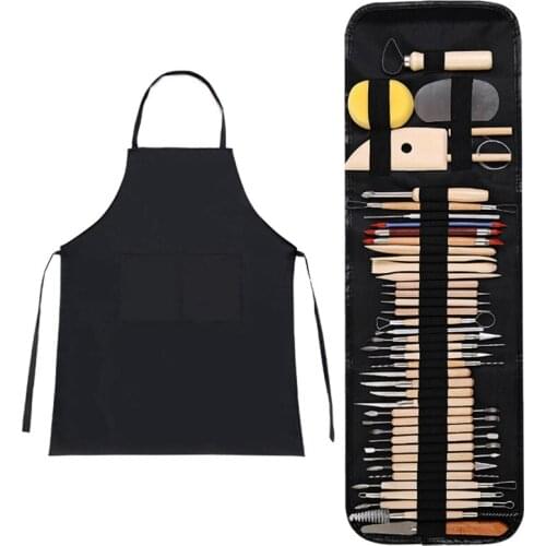 43-Piece Pottery Tools Multi-Purpose With Apron Carving Knives Clay Sculpture Tools DIY Set
