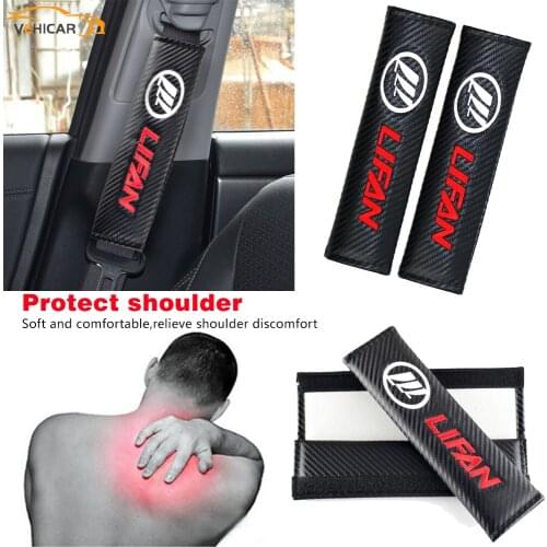 VEHICAR 2PCS Carbon Fiber Car Seat Belt Cover Auto Safety Belt Pad Shoulder Protector Vehicle Accessories LIFAN Logo Knitting