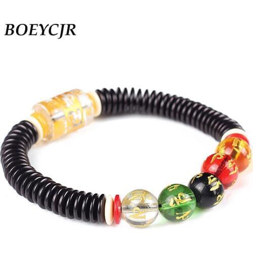 BOEYCJR The five Elements Beads Mantra Bangles & Bracelets Jewelry Elasticity Lucky Bead Energy Bracelet for Women or Men