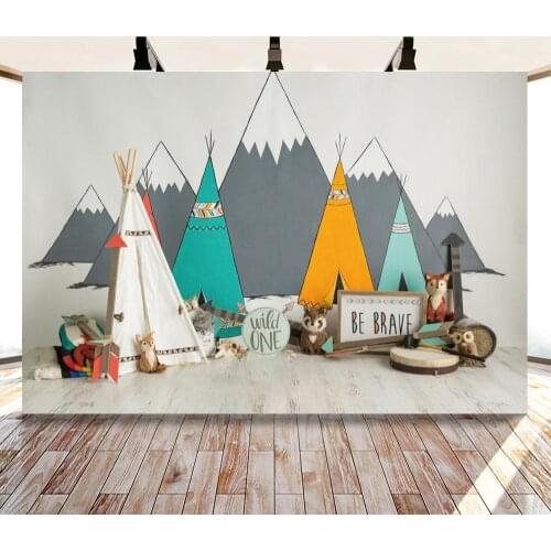 One Year Old Tribal Tents and Animal Dolls Backdrops Photo Background Decorations for Kids Birthday Party Photography Props