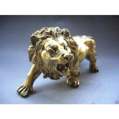 Decoration brass factory Pure Brass Antique Elaborate Chinese Collectible decorated Chinese hand-made brass Lion statue