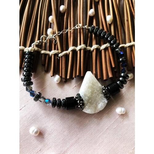 Dr Stone Luxury collection Quartz and Hematite Stone 925 Sterling Silver Women Handmade Bracelet LXDR25