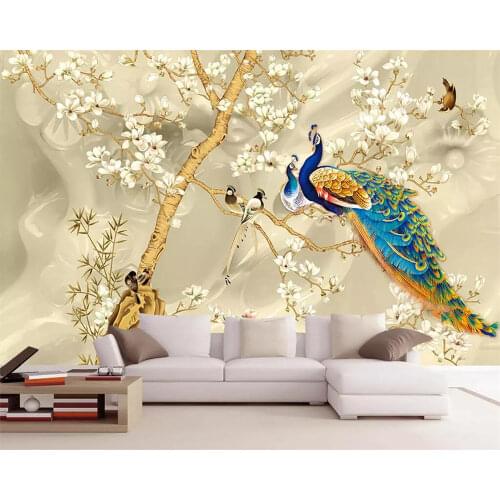 Beibehang Custom Wallpaper 3d Photo Mural Handmade Birds Picture Peacock Magnolia Living Room Bedroom TV Background Wall murals