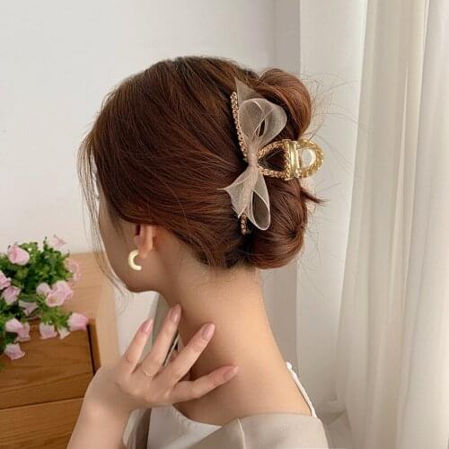 French Temperament Hairpin Clip Lace Temperament Bowknot Rhinestone Hair Clip Top Clip Hair Clip Super Fairy Headdress Female