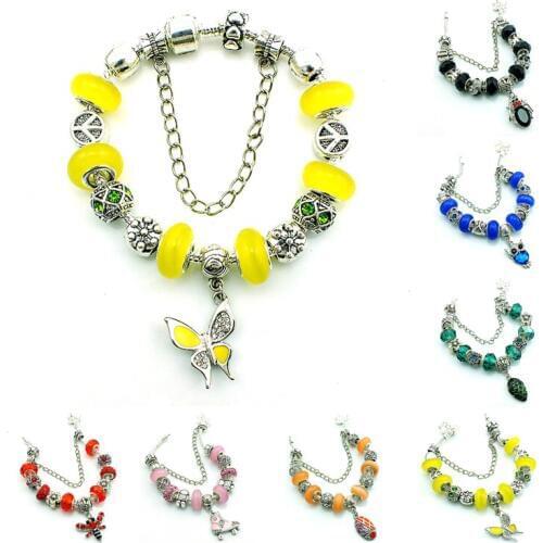 JINGLANG Female Fashion Silver Plated European Crystal Glass Beads Charm Bracelets For Women DIY Style Bracelets Jewelry SL5492