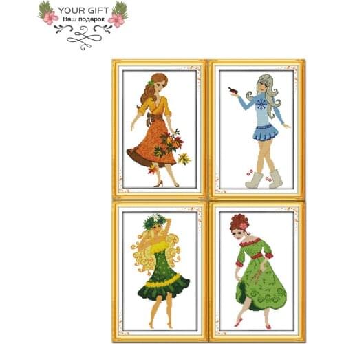 Joy Sunday RA033(1)RA034(2)RA035(3)RA036(4) 14CT 11CT Counted and Stamped Skirt Beauty Embroidery Home Decor Cross Stitch Kits