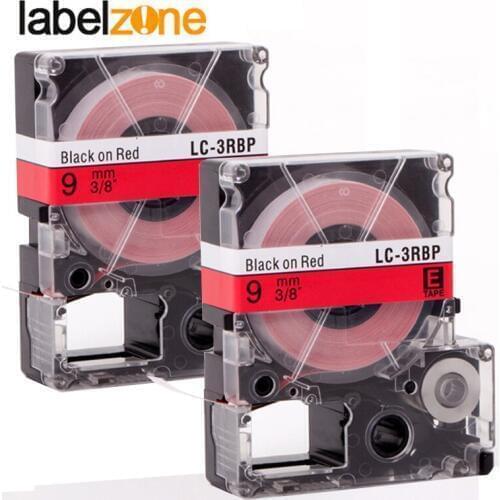 2Pcs 9mm Black on Red compatible Epson LC-3RBP/SC9RW label tapes strong adhesive laminated lc3rbp label ribbon for KingJim